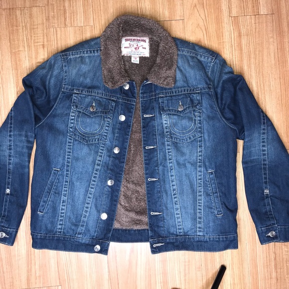 true religion jean jacket with fur collar